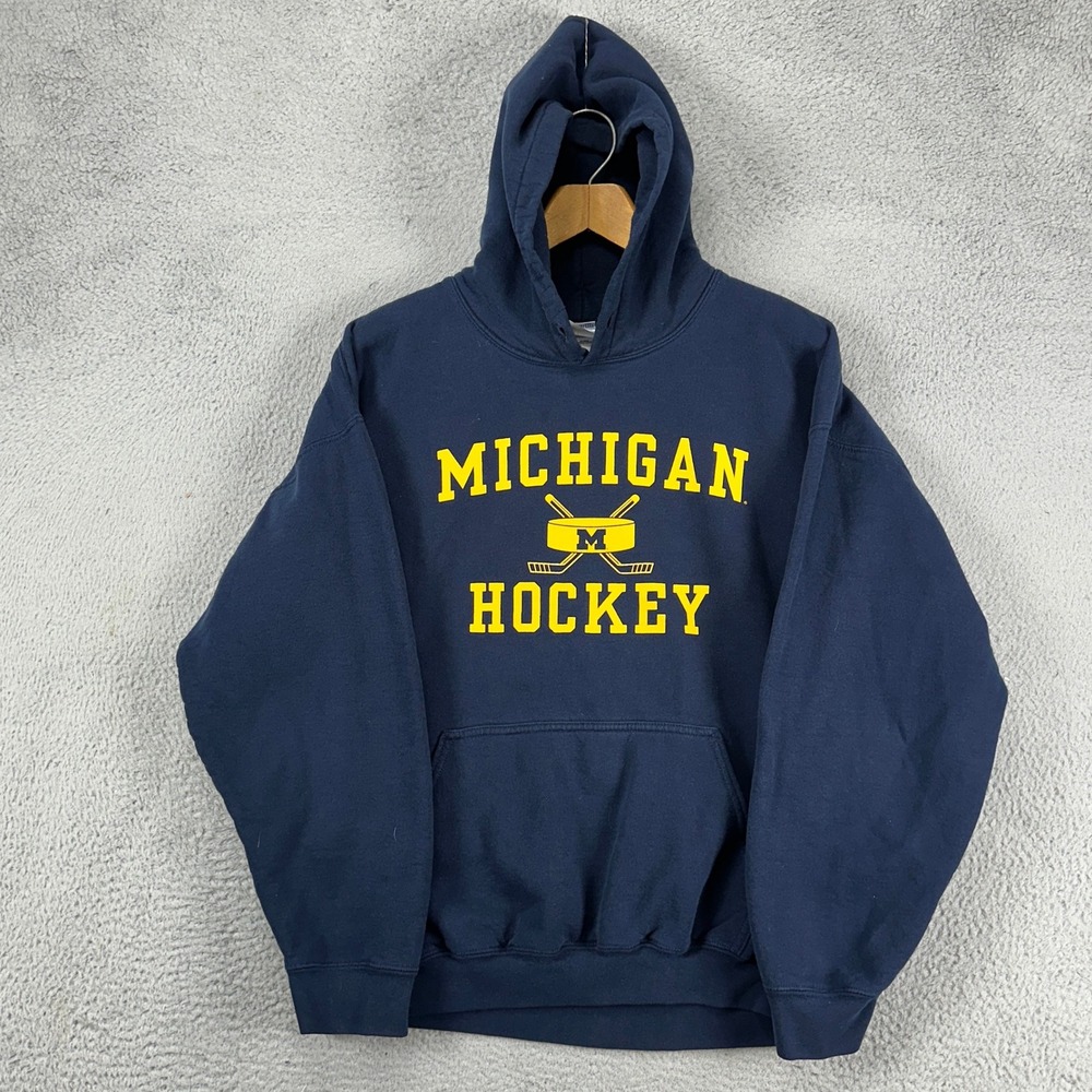 Michigan Wolverines Mens Hoodie Sweatshirt XL Blue Pockets Pullover Sweater MDEN